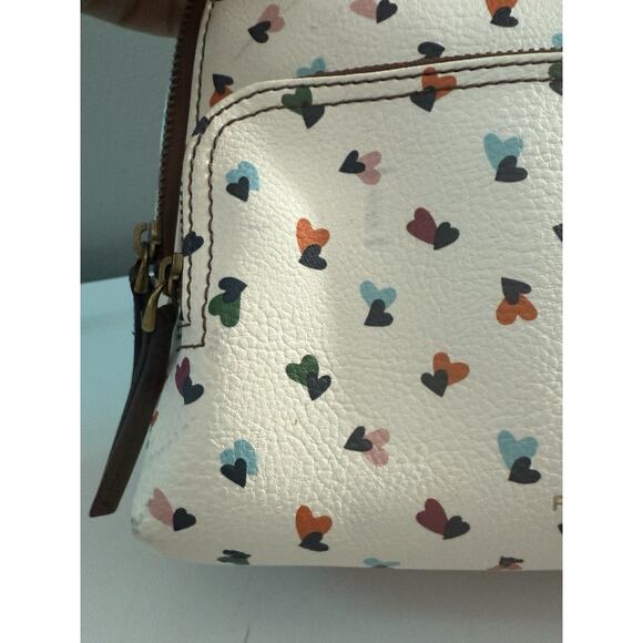 Fossil White Brown Mini Backpack Bag Purse Hearts Multi-Color - Picture 7 of 9